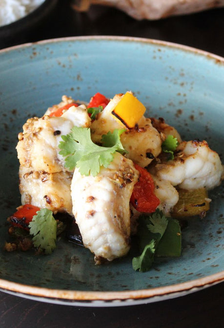 Monkfish Satay with Garlic Rice