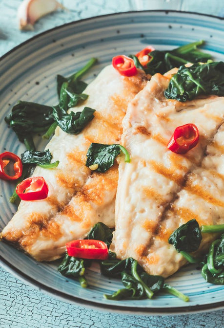 GRILLED SEA BREAM WITH SPINACH & CHILLI