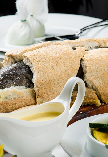 Salt baked sea bass with rosemary and thyme