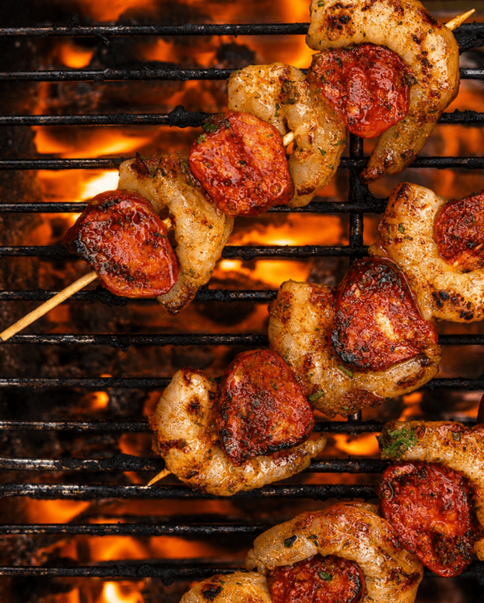 King Prawn & Chorizo Kebabs