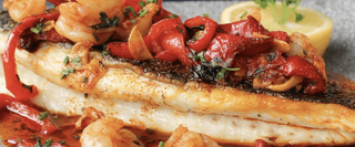 ROAST BONELESS SEABASS, GAMBAS PIL PIL SAUCE