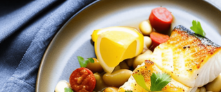 Roast halibut with butter beans and chorizo